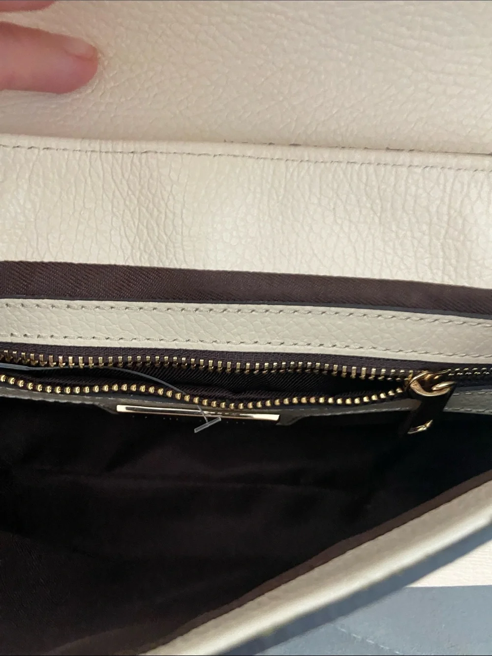 Cream Leather Shoulder Bag with Gold Buckle Accent